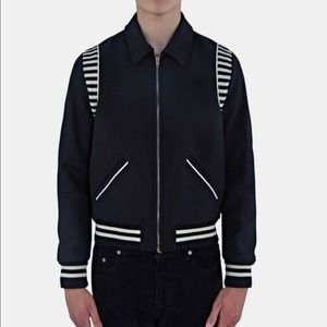 Saint Laurent Black Teddy Jacket with White Stripe